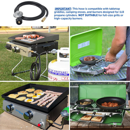 Flame King Regulator Hose Adapter Connect to 20Lb Tank for 17 and 22 inch Tabletop Grill Griddle, 6 Feet