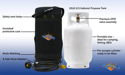 Flame King Propane Gas Hauler Kit 10lb Propane Tank, Adapter Hose and Insulated Protective Carry Case