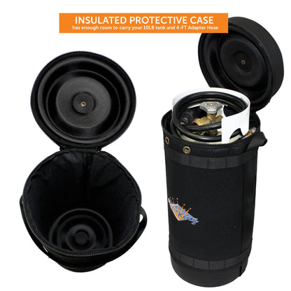 Flame King Propane Gas Hauler Kit 10lb Propane Tank, Adapter Hose and Insulated Protective Carry Case