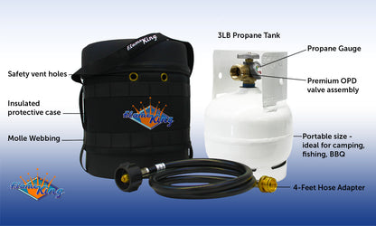 Flame King Propane Gas Hauler Kit 3lb Empty Propane Tank, Adapter Hose and Insulated Protective Carry Case