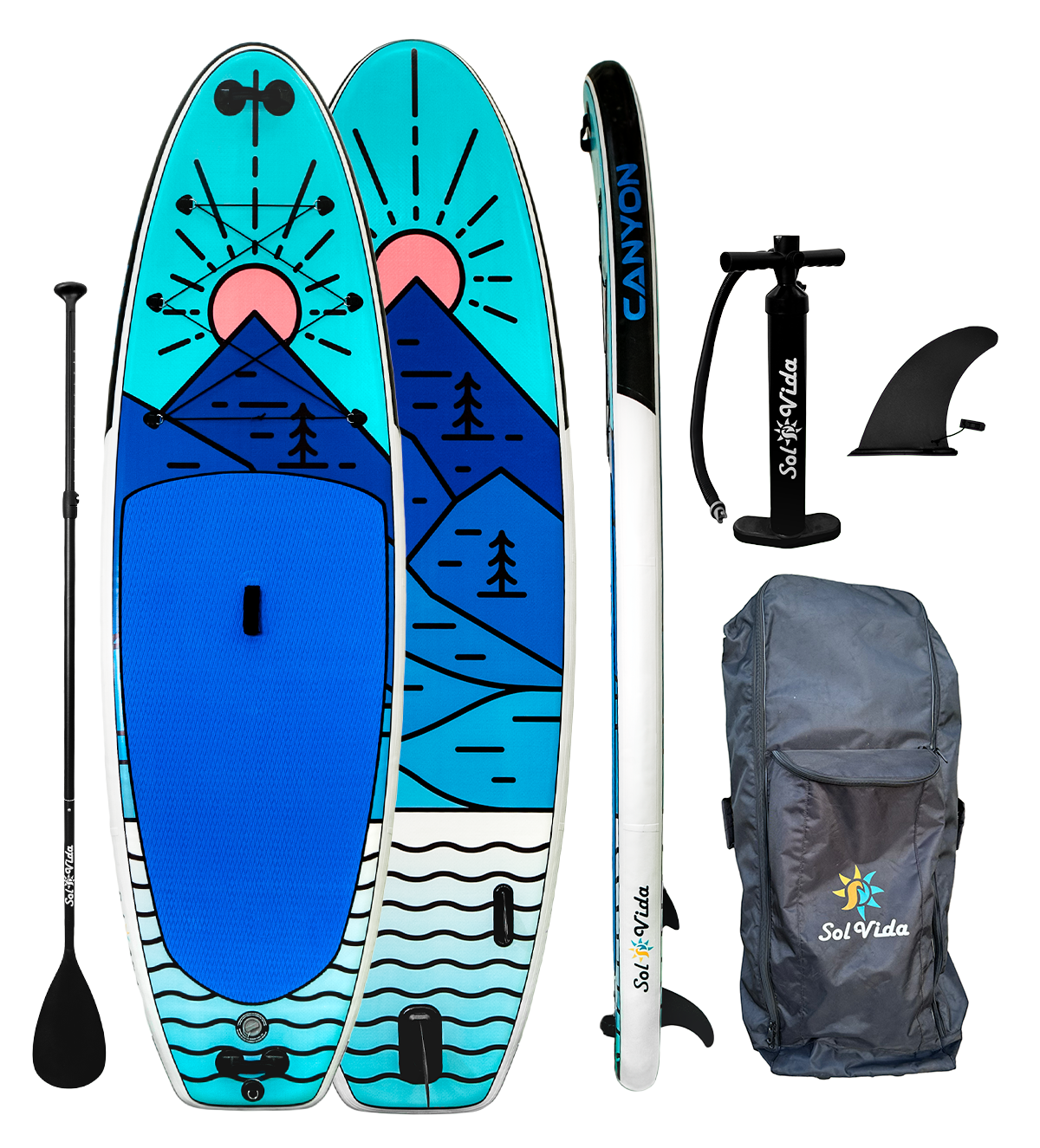 SolVida GrandSol Canyon Pack: 11' 4'' Inflatable Paddle Board + Paddle, Pump, Detachable Fin, & Carrying Case