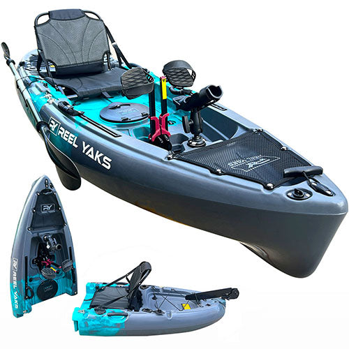 Reel Yaks 9.5ft Raptor Modular Fin Drive Pedal Fishing Kayak | 380lbs Capacity | 2 Piece