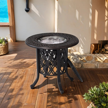 PolyTEAK 21" Cast Aluminum Ice Bucket Table with Hand-Brushed Bronze Patina Look Top and Removable Cover, Food-Grade 304 Stainless Steel Bucket