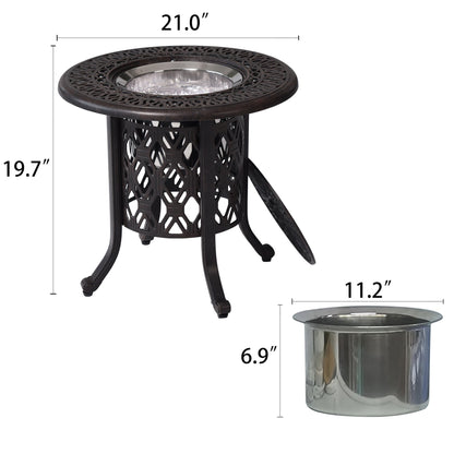 PolyTEAK 21" Cast Aluminum Ice Bucket Table with Hand-Brushed Bronze Patina Look Top and Removable Cover, Food-Grade 304 Stainless Steel Bucket
