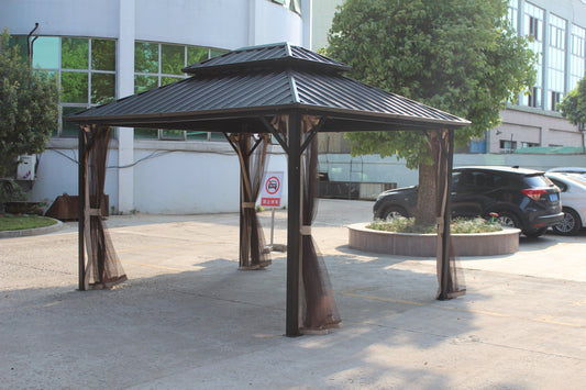 Ainfox 10x12 Double Roof Iron Gazebo With Classic Thin Mosquito Net