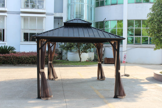 Ainfox 10x12 Double Roof Iron Gazebo With Classic Thin Mosquito Net