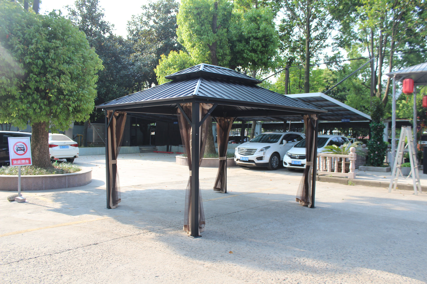 Ainfox 10x12 Double Roof Iron Gazebo With Classic Thin Mosquito Net