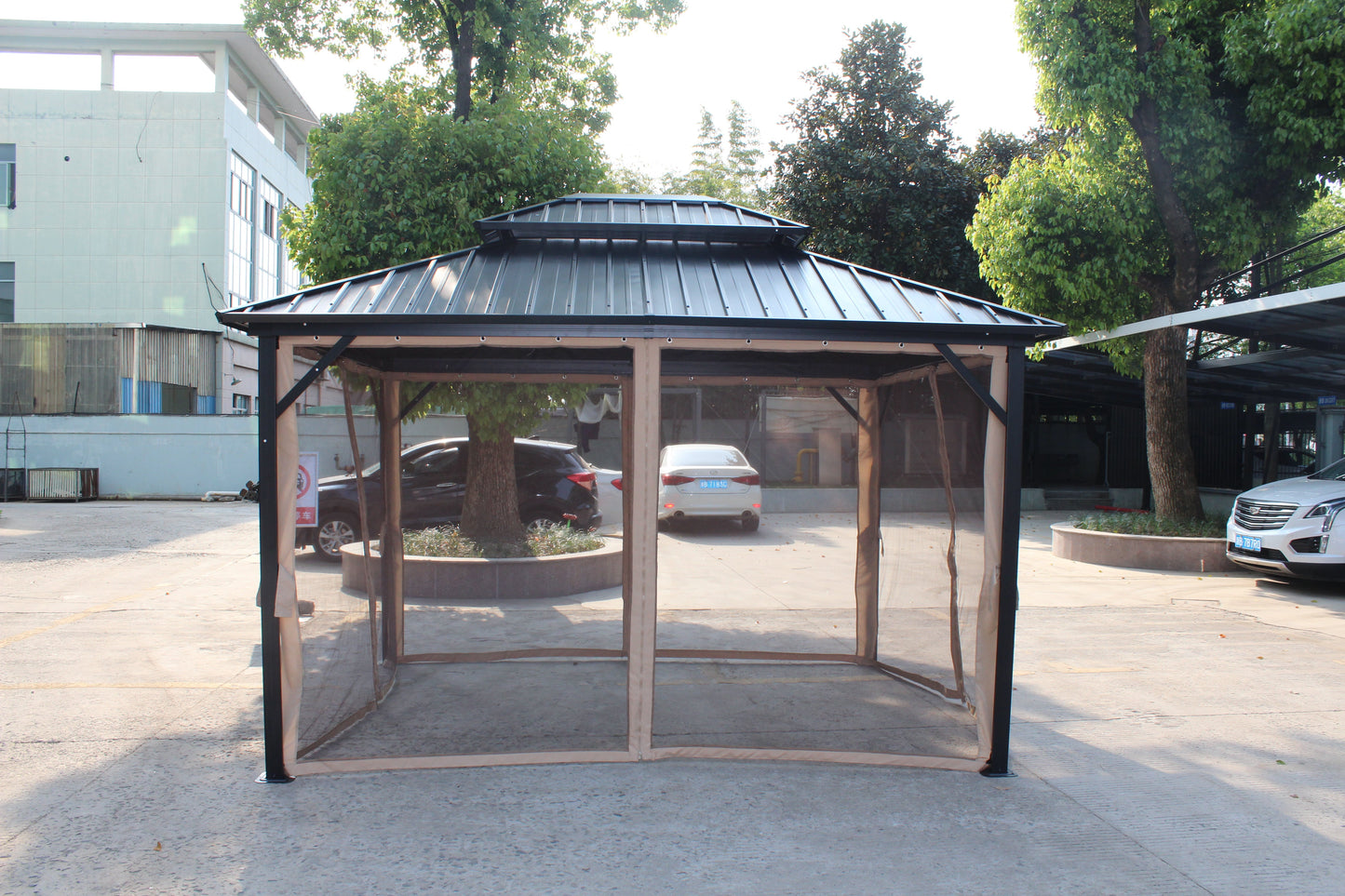 Ainfox 10x12 Double Roof Iron Gazebo With Classic Thin Mosquito Net