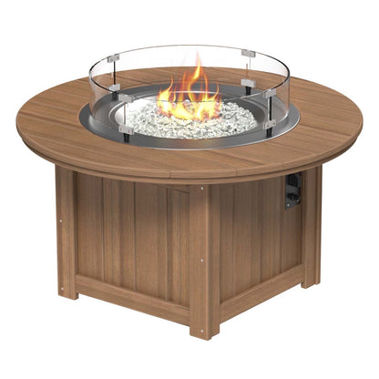 LuxCraft Antique Mahogony Lumin Fire Pit 46-inch Round surrounded by comfortable outdoor seating, perfect for backyard gatherings and warm, ambient nights.