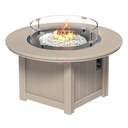 LuxCraft Weatherwood Lumin Fire Pit 46-inch Round surrounded by comfortable outdoor seating, perfect for backyard gatherings and warm, ambient nights.