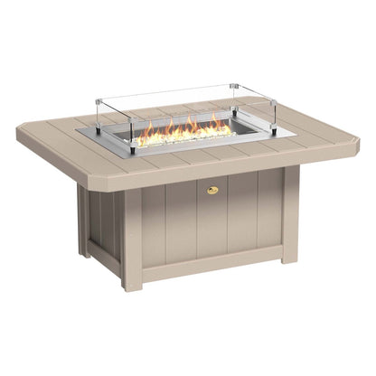 Elegant Weatherwood LuxCraft Lumin Fire Pit 51" Rectangular on a cozy patio, showcasing its sleek design and inviting flames, perfect for outdoor gatherings and warm nights.