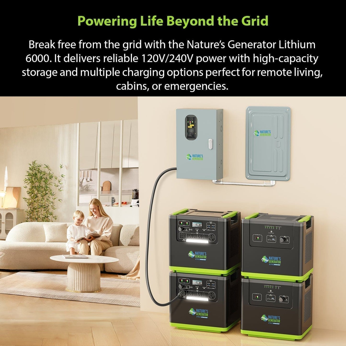 Nature's Generator Lithium 6000 with Solar Panels and Wind Turbine