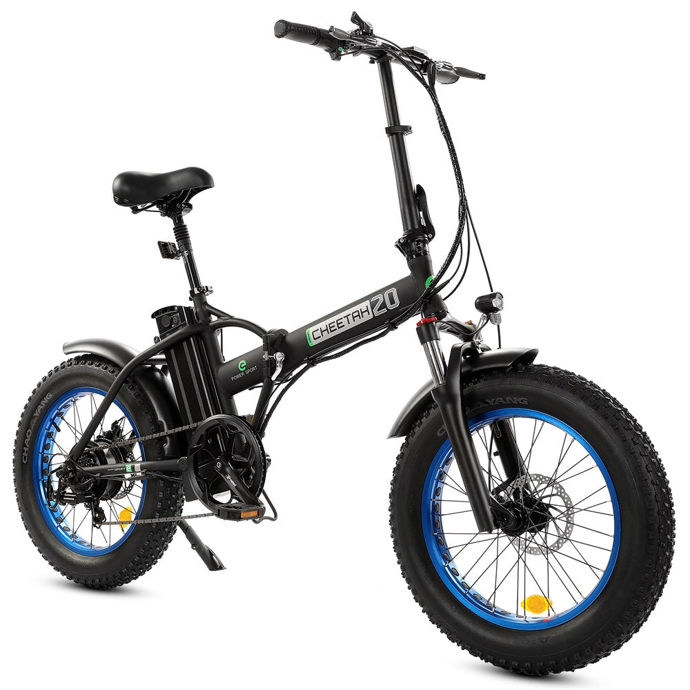 Ecotric Cheetah 48V 12.5AH 500W Class 2 Fat Tire Portable and Folding Electric Bike with LCD display-Black and Blue