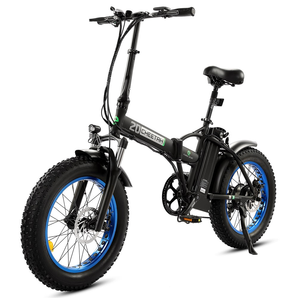 Ecotric Cheetah 48V 12.5AH 500W Class 2 Fat Tire Portable and Folding Electric Bike with LCD display-Black and Blue