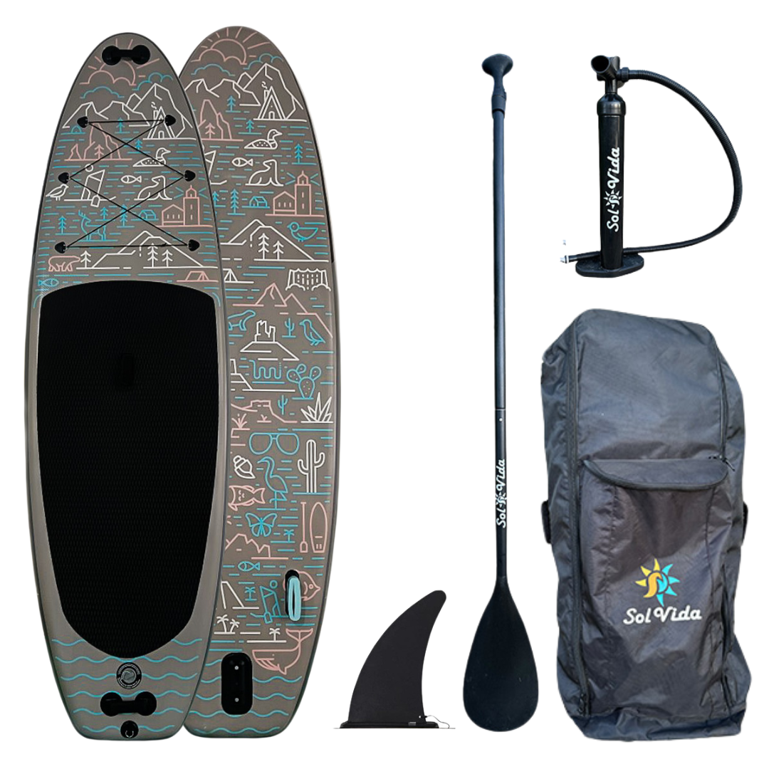 SolVida GrandSol Oasis Pack: 11' 4'' Inflatable Paddle Board + Paddle, Pump, Detachable Fin, & Carrying Case