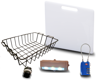 Blue Coolers Accessory Kit - Divider/Cutting Board, Basket, Lock, Light, & Plug for Coolers