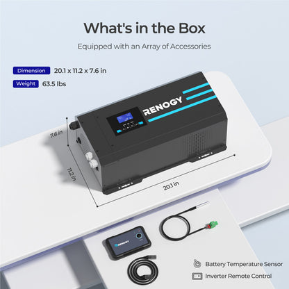 Renogy 3000W 12V Pure Sine Wave Inverter Charger w/ LCD Display