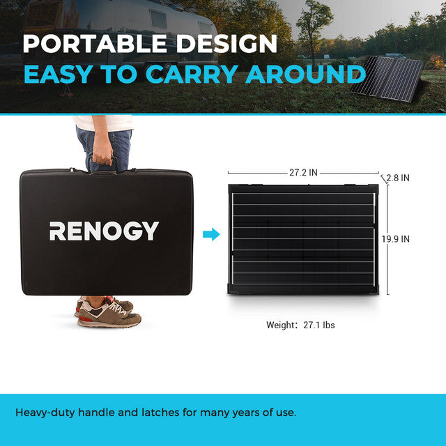 Renogy 100 Watt 12 Volt Monocrystalline Foldable Solar Panel Suitcase with Voyager