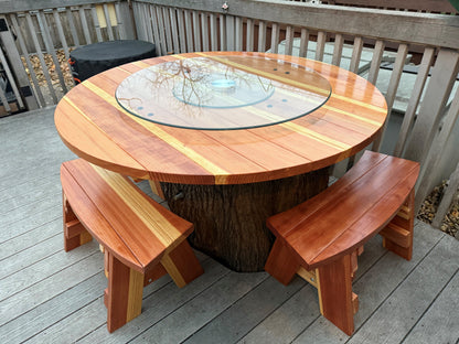 Super Deck Round Redwood Picnic Table