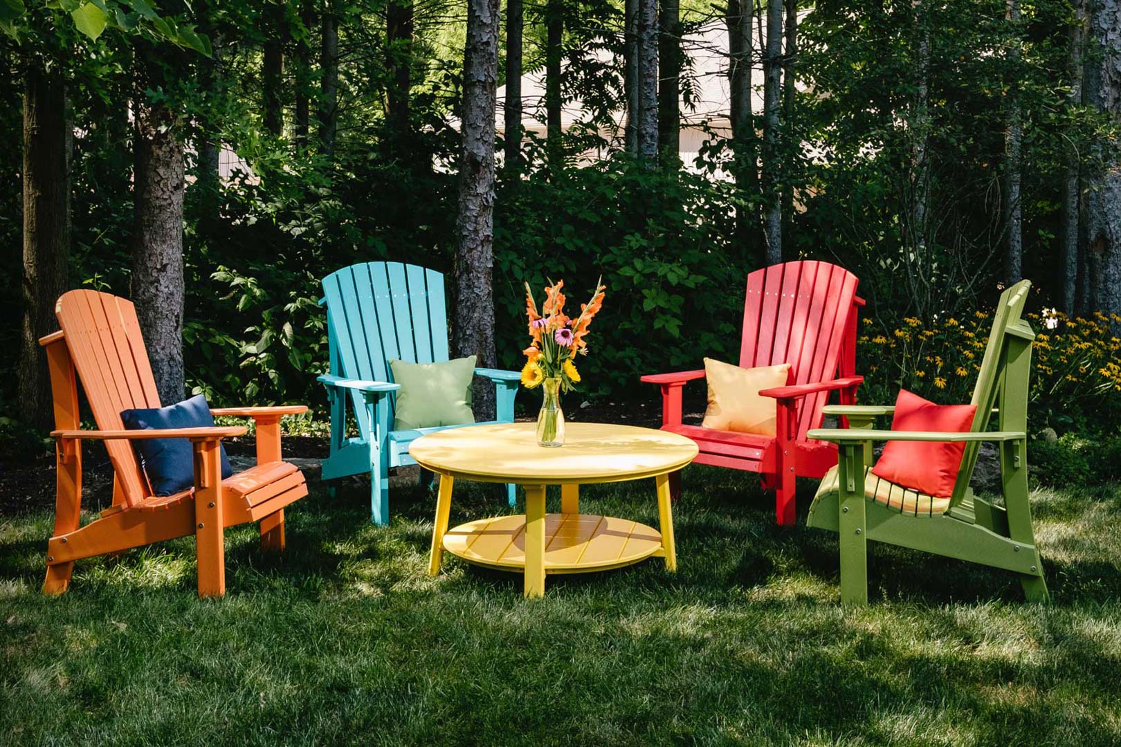 LuxCraft royal Adirondack chairs around conversation table