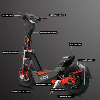 eBike Boys HEZZO-F8 Electric Scooter - 8000W Power, 100-120km Range
