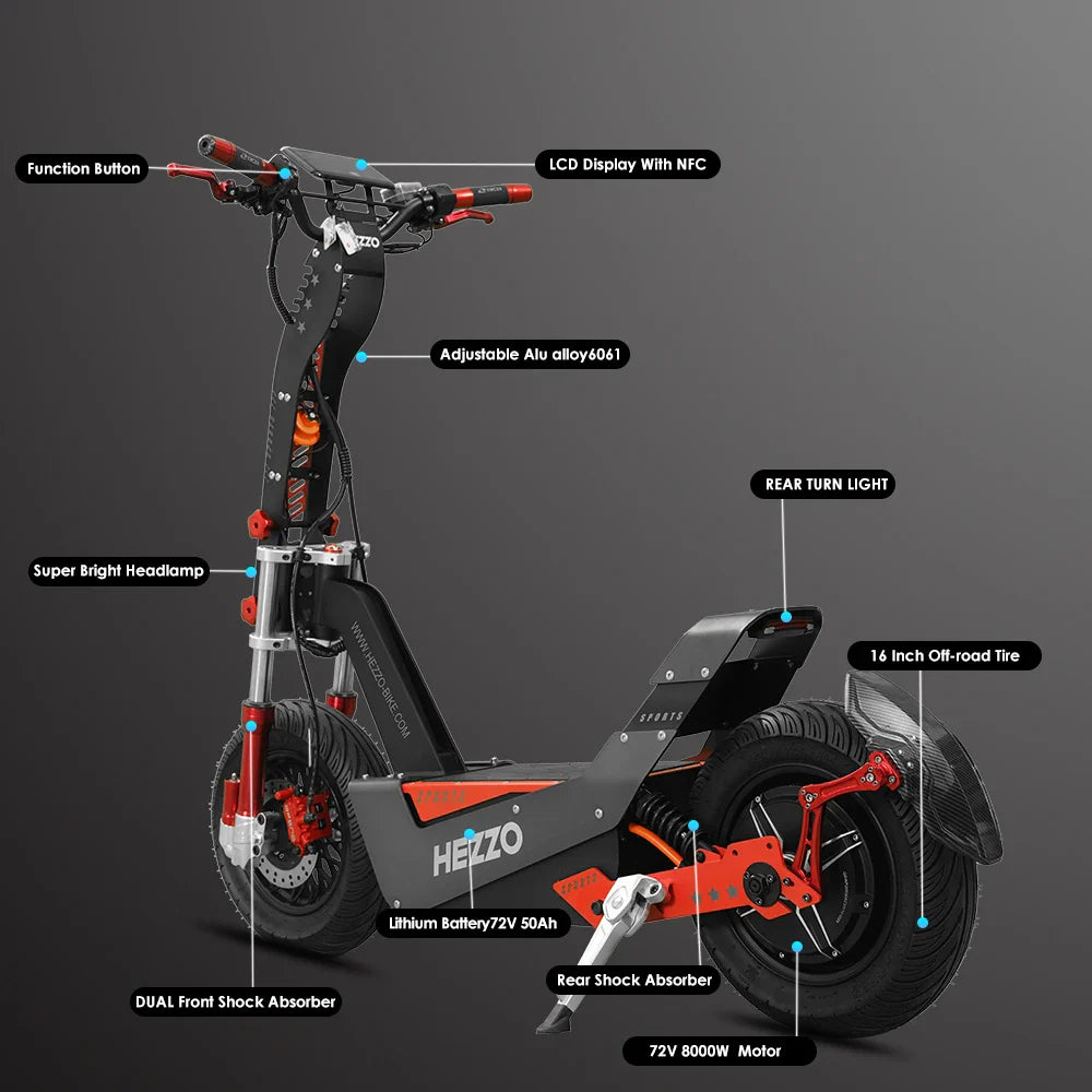 eBike Boys HEZZO-F8 Electric Scooter - 8000W Power, Max Speed 100 Km/h