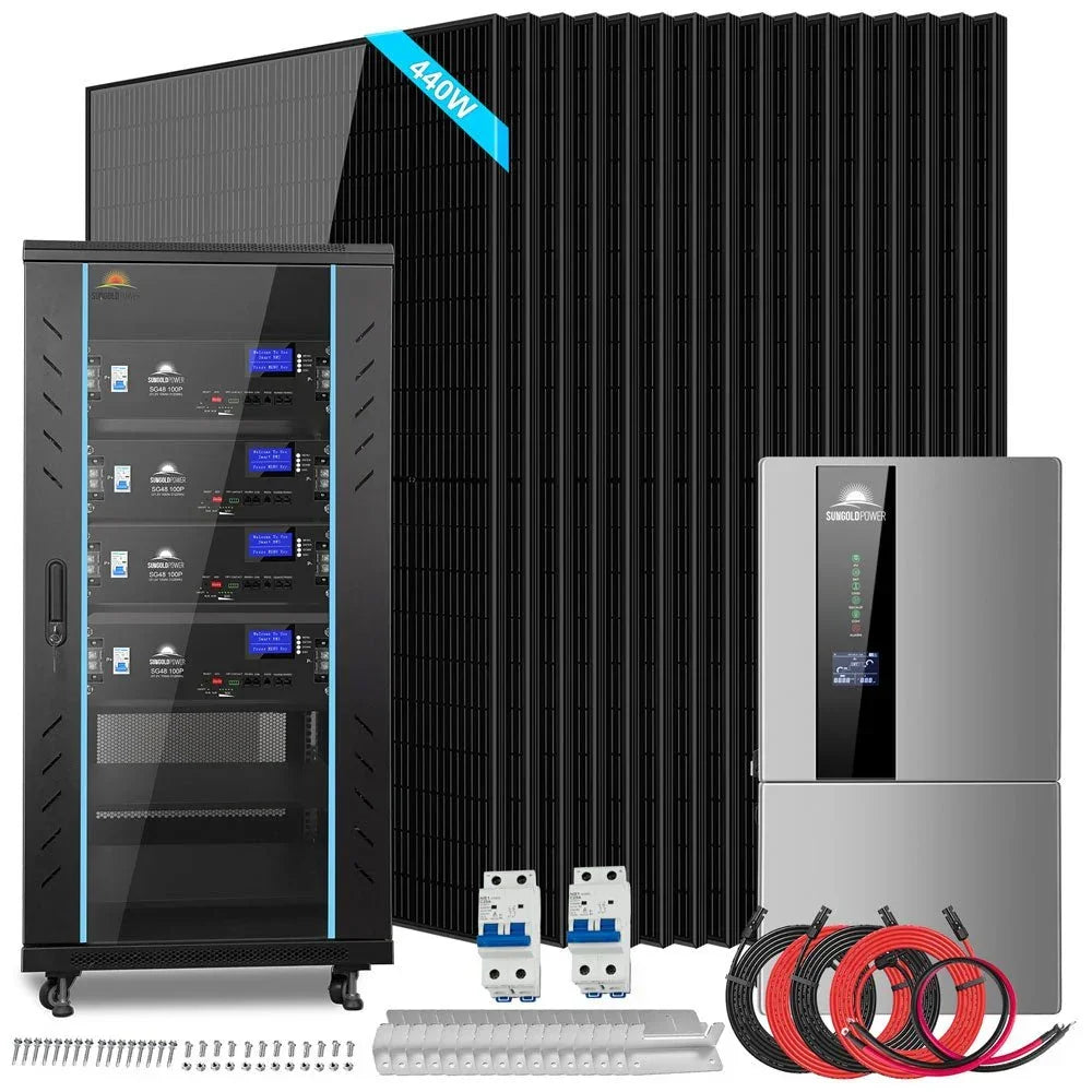 Hybrid Solar Kit 11.4KW 48V Split Phase 20.48KWH Lithium Battery 16 X 450 Watt Solar Panel SGH-11N2E