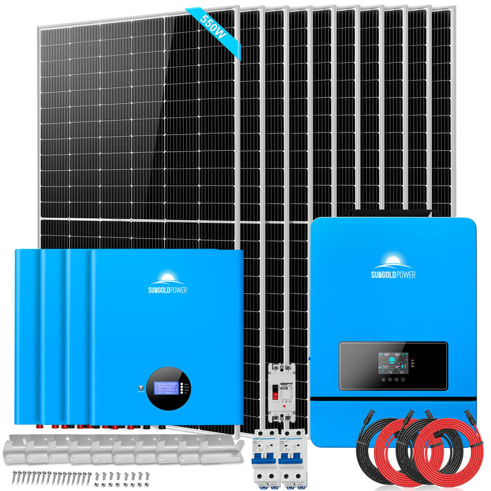 SunGoldPower OFF GRID SOLAR KIT 10 X 550 WATTS SOLAR PANELS 4 X 5.12KWH POWERWALL LITHIUM BATTERY 10KW SOLAR INVERTER 48VDC 120V/240V SGM-10K20