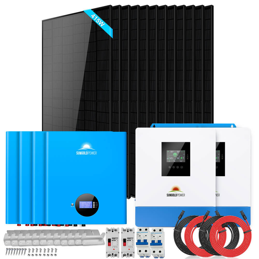SunGoldPower Off Grid Solar Kit 10000W 48VDC 120VAC/240V 20.48KWH Powerwall Lithium Battery 12 X 415 Watts Solar Panels SGM-10M2T