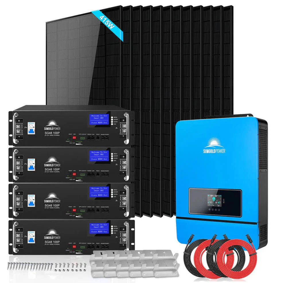 SunGoldPower Off-Grid Solar Kit 8000W 48VDC 120V/240V LifePo4 10.24KWH-16.07KWH Lithium Battery 8 X 415 Watts Solar Panels SGR-8K10E