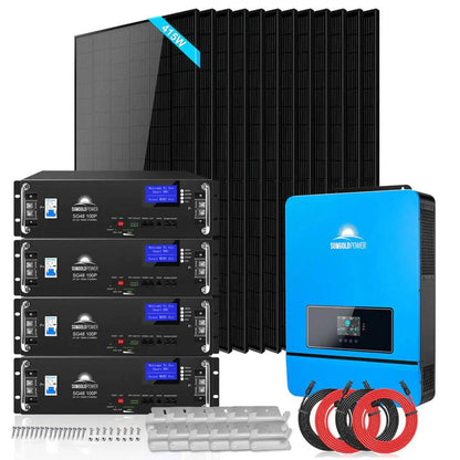 SunGoldPower Off-Grid Solar Kit 8000W 48VDC 120V/240V LifePo4 10.24KWH-16.07KWH Lithium Battery 8 X 415 Watts Solar Panels SGR-8K10E