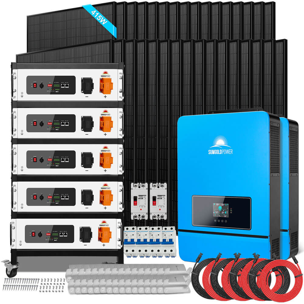 SunGoldPower OFF GRID SOLAR KIT 16KW 48VDC 120V/240V LIFEPO4 25.6KWH LITHIUM BATTERY 32 X 415 WATTS SOLAR PANELS SGR-16K25E