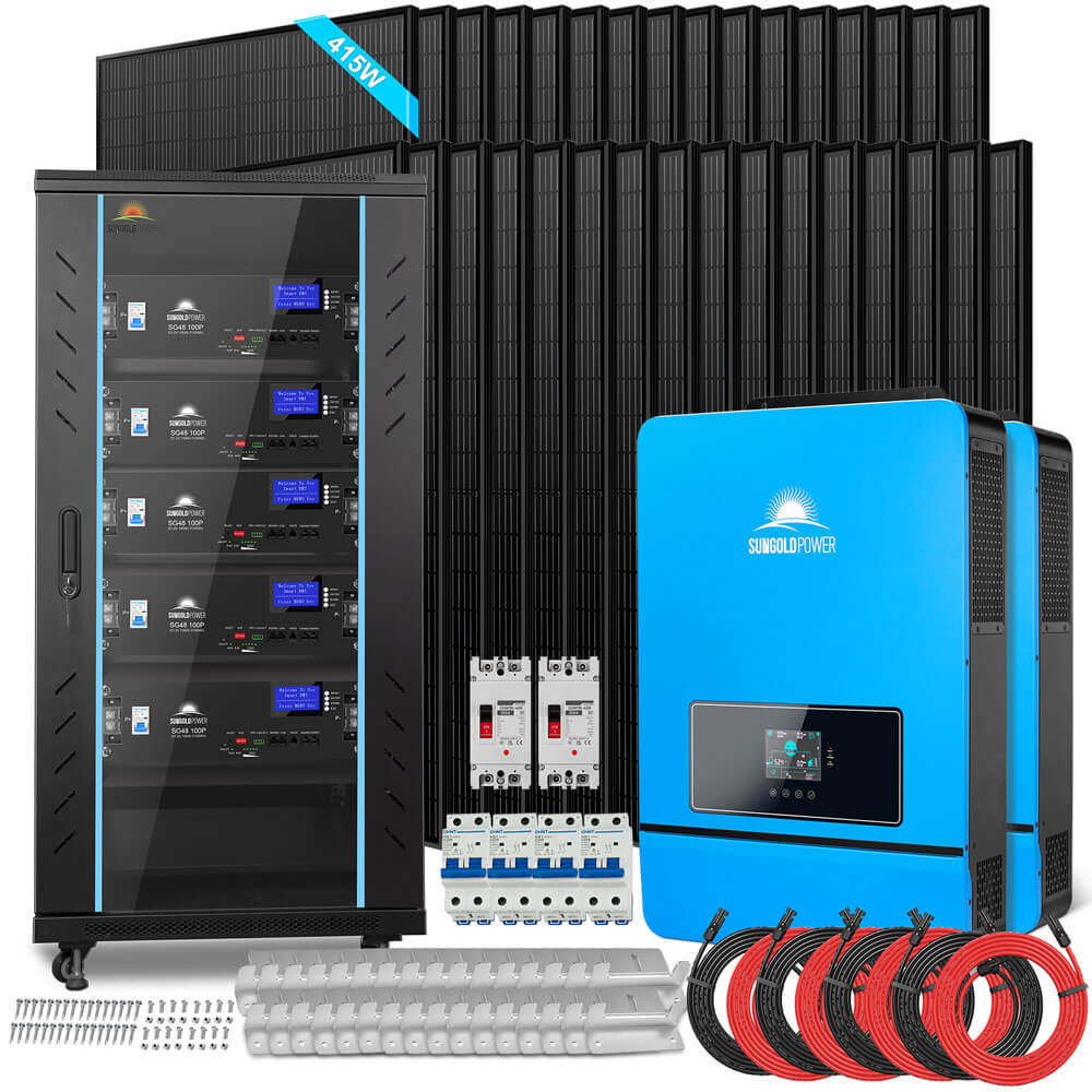 SunGoldPower OFF GRID SOLAR KIT 16KW 48VDC 120V/240V LIFEPO4 25.6KWH LITHIUM BATTERY 32 X 415 WATTS SOLAR PANELS SGR-16K25E