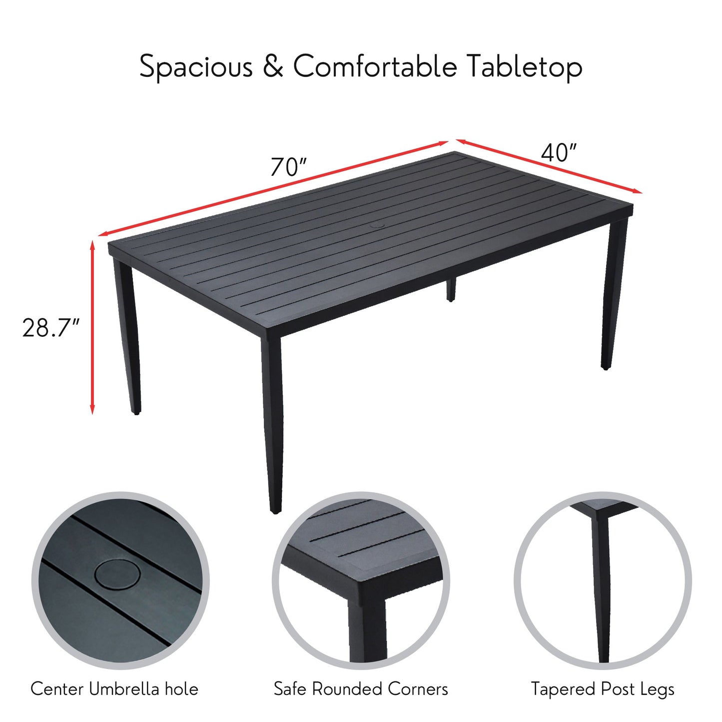 PolyTEAK Aluminum Outdoor Patio Dining Table with Built-In Umbrella Hole, Seats 6 (TABLE ONLY)