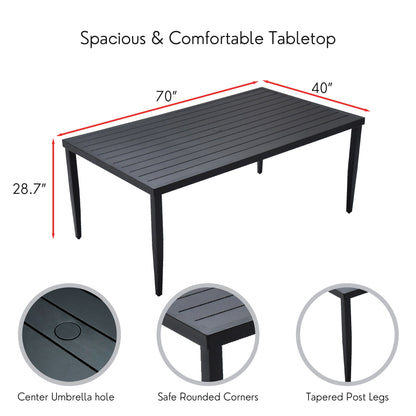 PolyTEAK Aluminum Outdoor Patio Dining Table with Built-In Umbrella Hole, Seats 6 (TABLE ONLY)