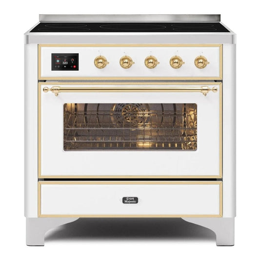 ILVE Majestic II 36" Induction Range White Brass Trim UMI09NS3WHG