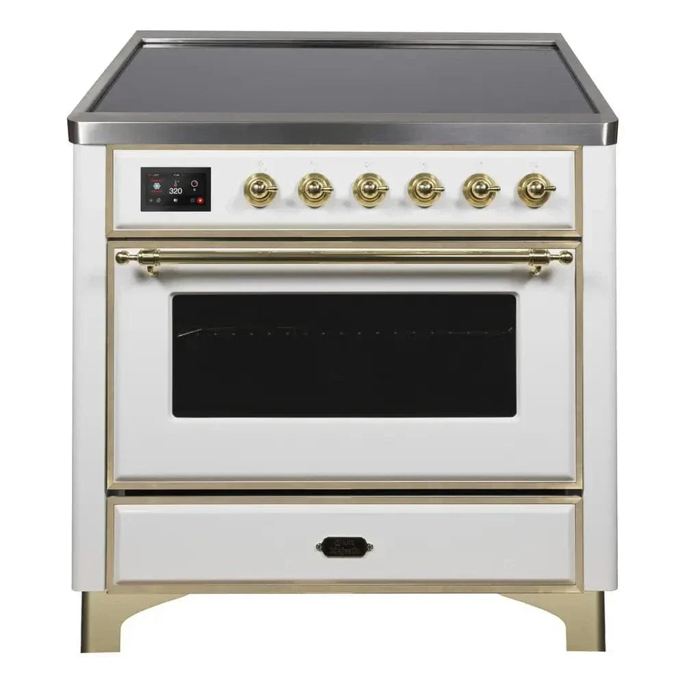 ILVE Majestic II 36" Induction Range White Brass Trim UMI09NS3WHG