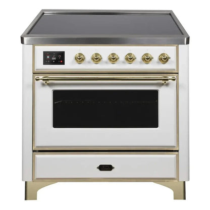 ILVE Majestic II 36" Induction Range White Brass Trim UMI09NS3WHG