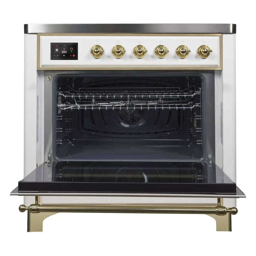 ILVE Majestic II 36" Induction Range White Brass Trim UMI09NS3WHG