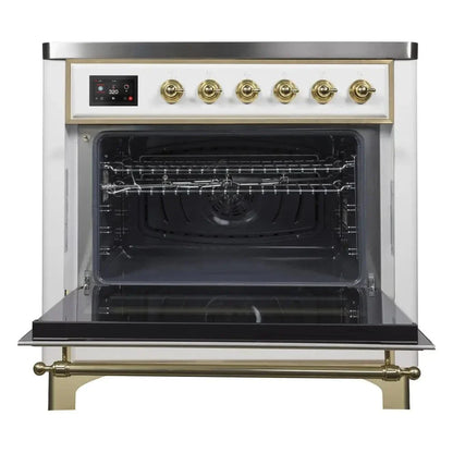ILVE Majestic II 36" Induction Range White Brass Trim UMI09NS3WHG