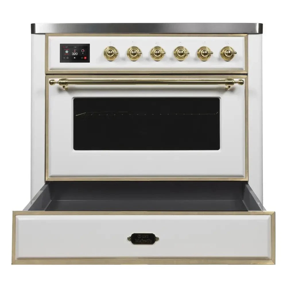ILVE Majestic II 36" Induction Range White Brass Trim UMI09NS3WHG