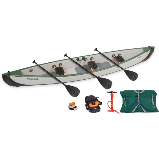 Sea Eagle Travel Canoe 16 Wood/Web Seats for 3 Electric Pump Package
