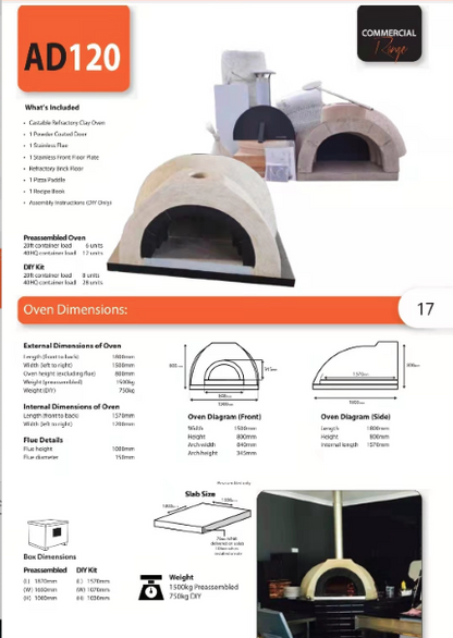 Do It Yourself (DIY) AD120 (71D x 60W x 32H) Wood Fired Oven