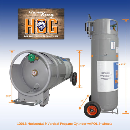 Flame King 100lb Empty Horizontal & Vertical Propane Cylinder with POL & Wheels