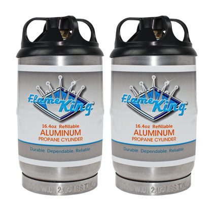 Flame King 2 pack Aluminum Eco Friendly Sustainable 1lb Empty Refillable Propane Tank LP Cylinder