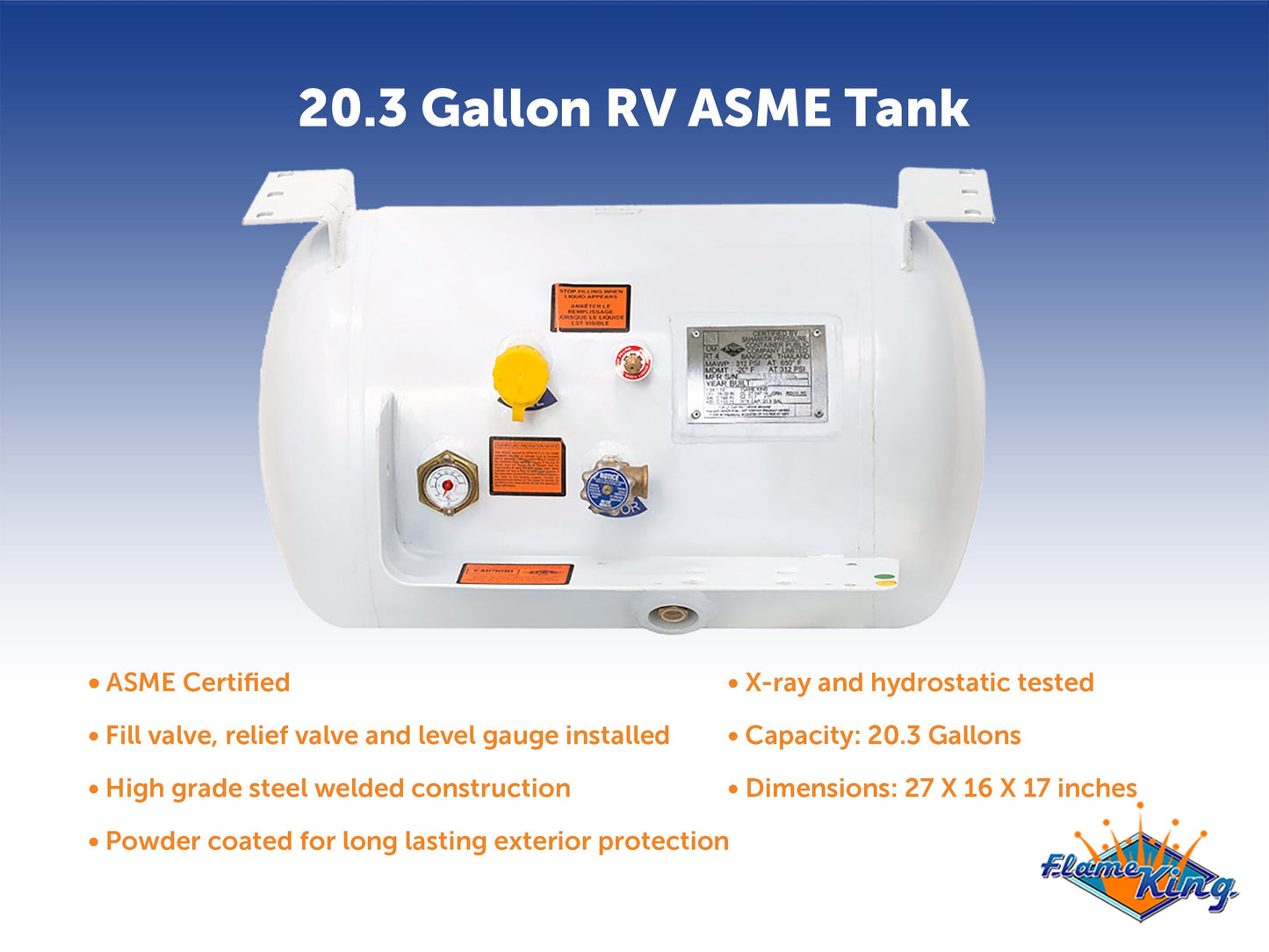 Flame King 20.3 gal ASME RV Trailer Propane Tank Cylinder with Mount Brackets