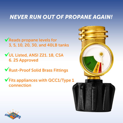 Flame King Propane Gas Level Indicator Check Gauge Meter For Propane Tanks Cylinders