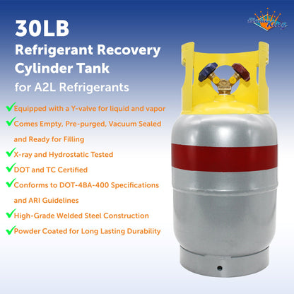 Flame King 30lb Refrigerant Recovery Cylinder Tank for A2L Refrigerants