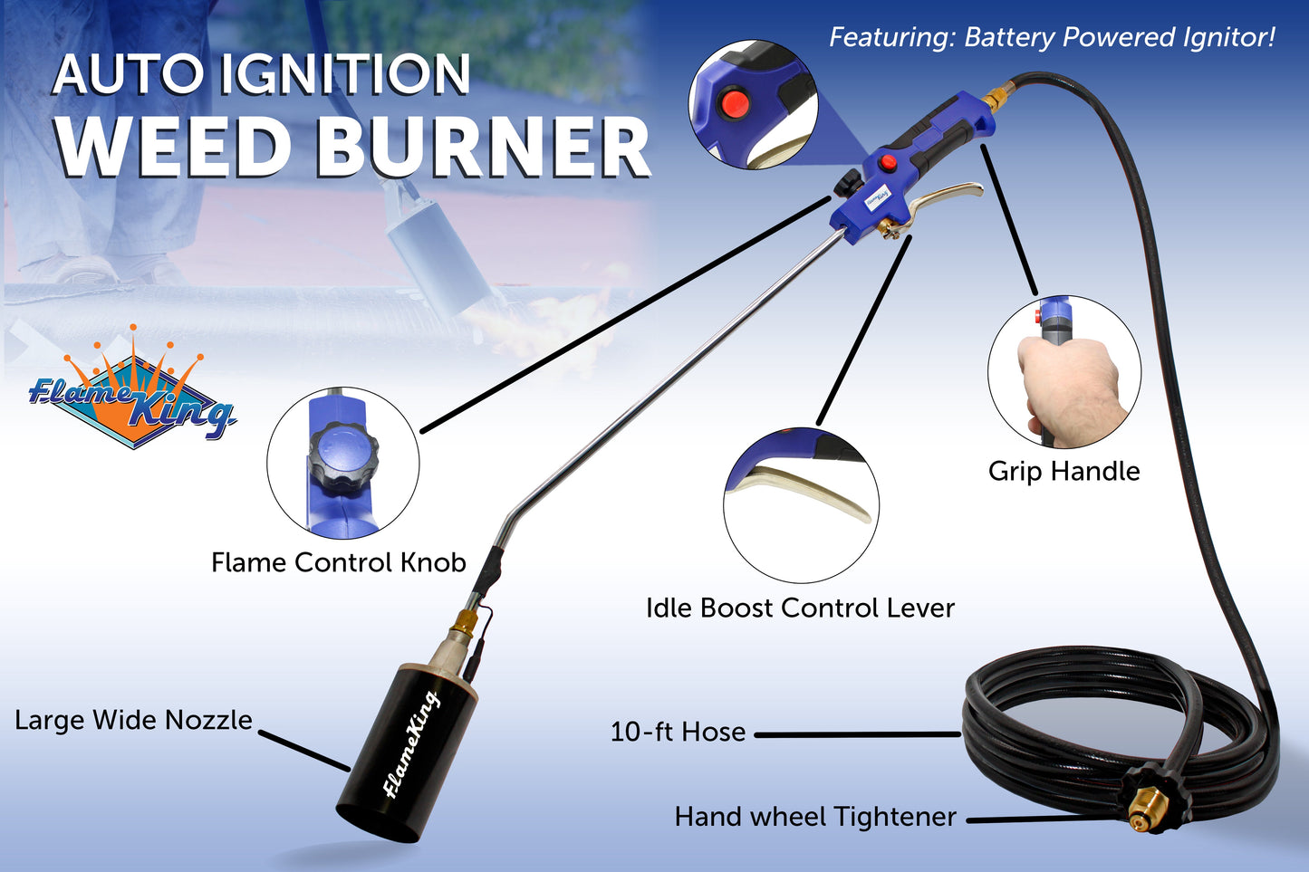 Flame King Propane Weed Burner Torch 340,000 BTU with Battery Operated Igniter