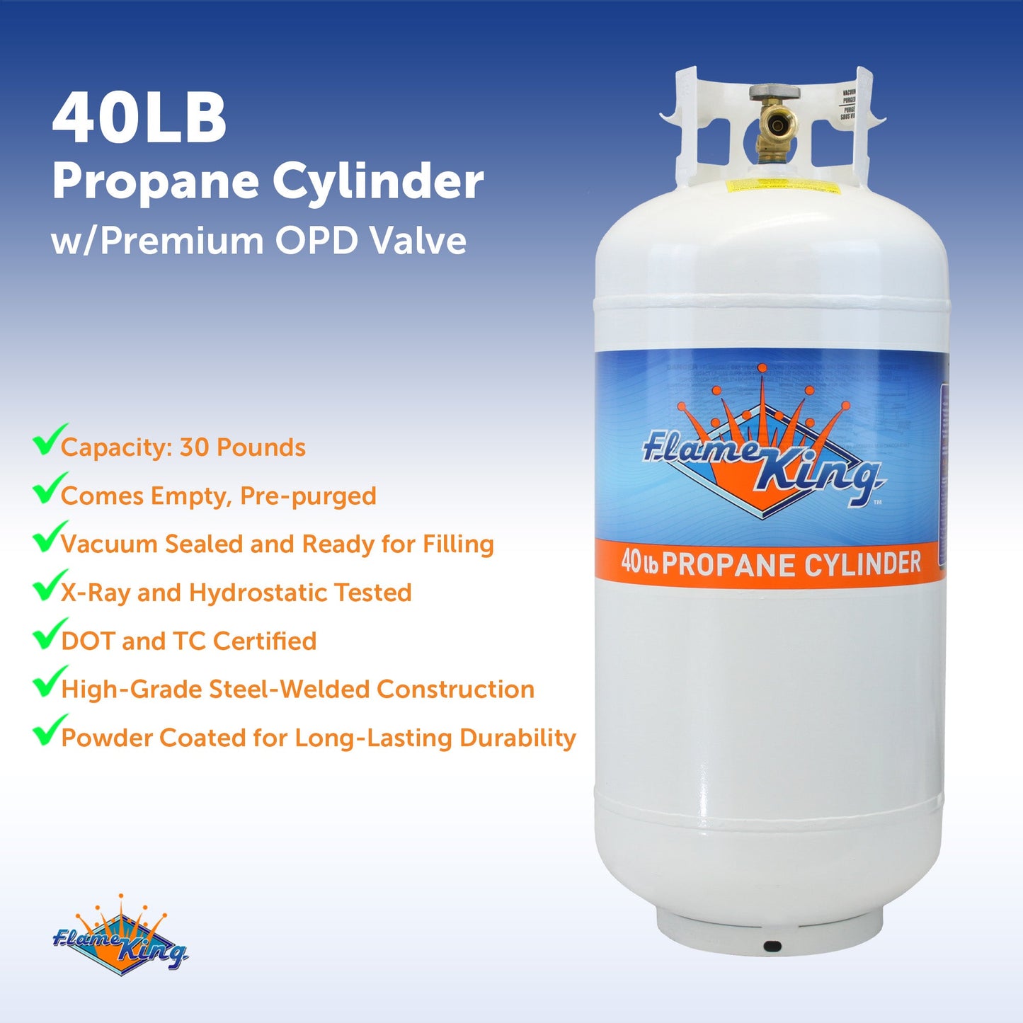Flame King 40lb Propane Tank LP Cylinder with OPD